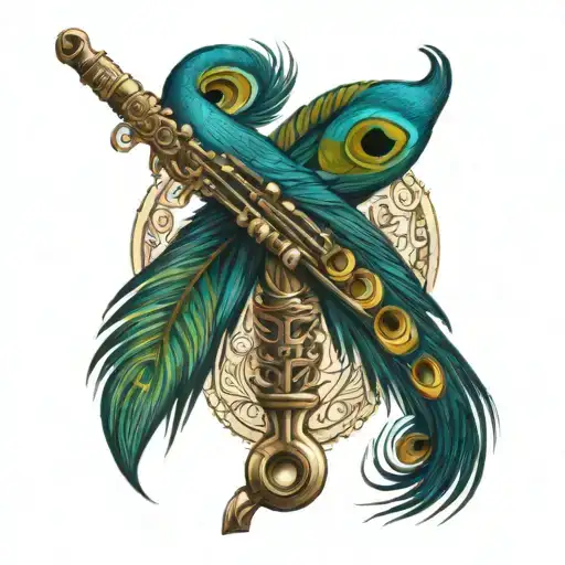 Indian flute and peacock feather intertwined tattoo design idea