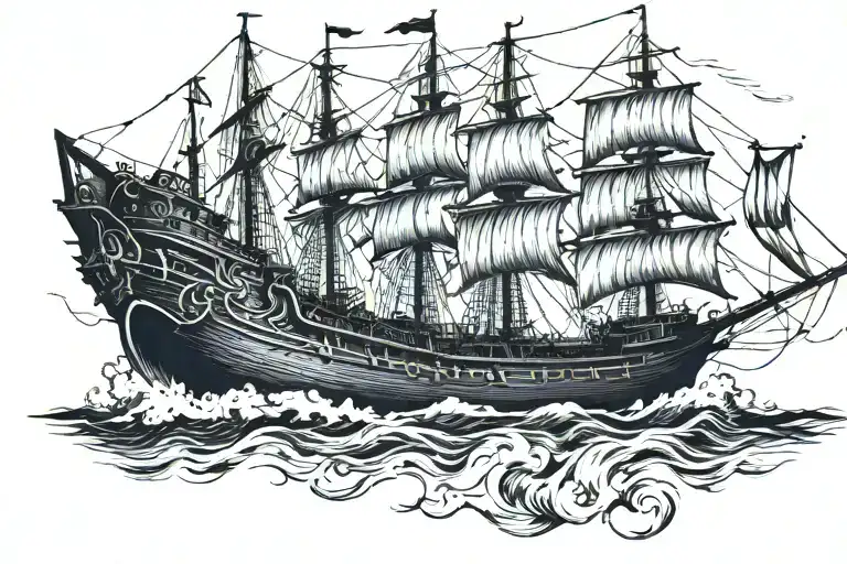 boat 18th century tattoo design idea
