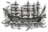 boat 18th century tattoo design idea