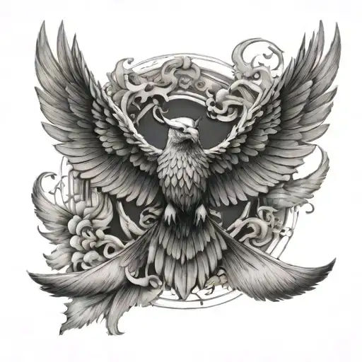 fenix flying open wings front view tattoo design idea
