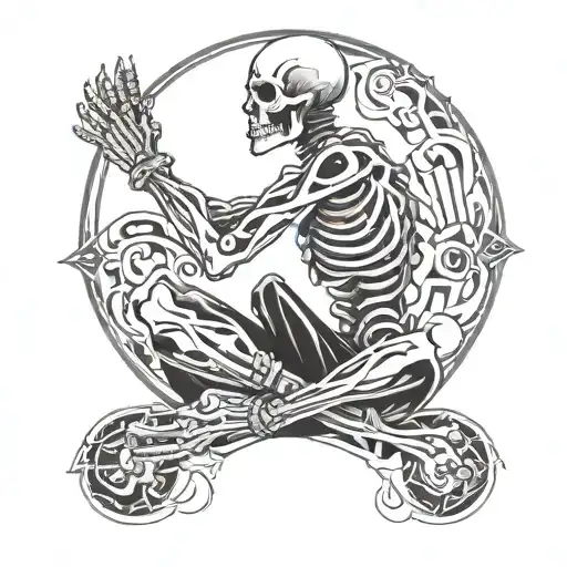 Skeleton  Sitting Down, Meditating, Facing Forward tattoo design idea