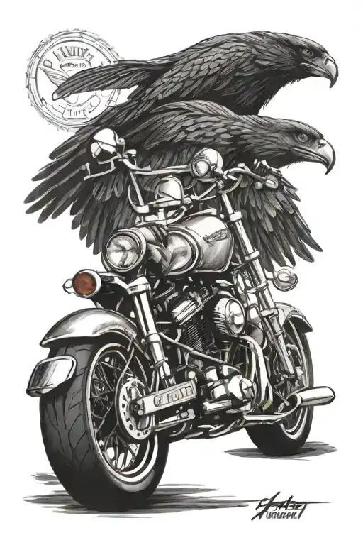 harley motorcycle with eagle and biker and route 66 in background tattoo design idea