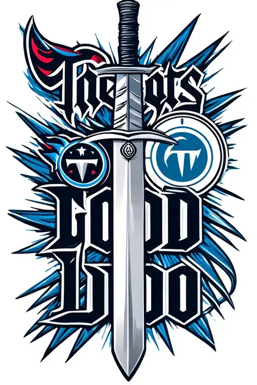 "The good I’ll do" the Tennessee titans logo mixed into a sword with the Houston oilers logo integrated  tattoo design idea