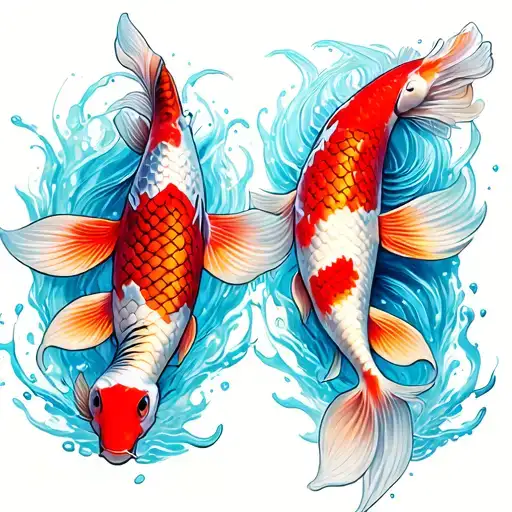 two koi fish swimming tattoo design idea