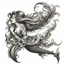Design a mermaid made of flowing smoke, with wispy details to create an ethereal, mysterious look tattoo design idea