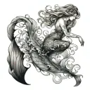 Design a mermaid made of flowing smoke, with wispy details to create an ethereal, mysterious look tattoo design idea