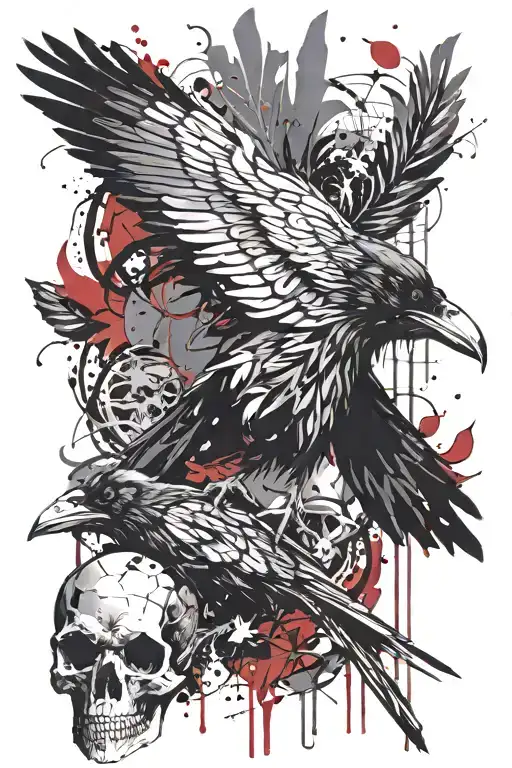 raven on skull edgar allen poe inspired baltimore ravens tattoo design idea