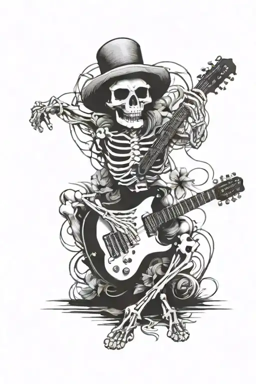 skeleton play guitar tattoo design idea