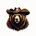 Bear with pirate-lock, cowboy hat with brave face tattoo design idea