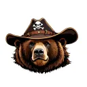 Bear with pirate-lock, cowboy hat with brave face tattoo design idea