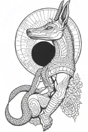 anubis with scale and a waxing crecent moon surrounded tattoo design idea