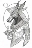 anubis with scale and a waxing crecent moon surrounded tattoo design idea