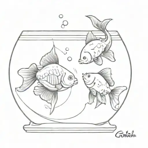 2 goldfish in a fish bowl looking from the top of the bowl  tattoo design idea