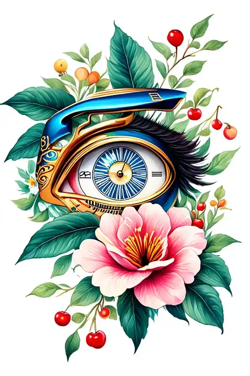 Cherry Flower Watch and Humbrest Eye of Horus tattoo design idea