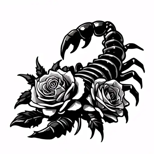 scorpion and rose with thorns tattoo design idea