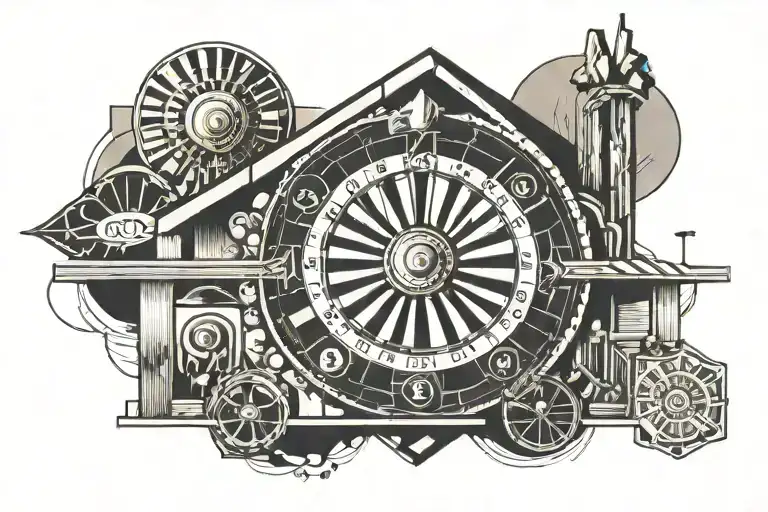 mobile home with roulette wheel surrounded tattoo design idea