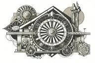 mobile home with roulette wheel surrounded tattoo design idea