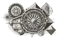 mobile home with roulette wheel surrounded tattoo design idea