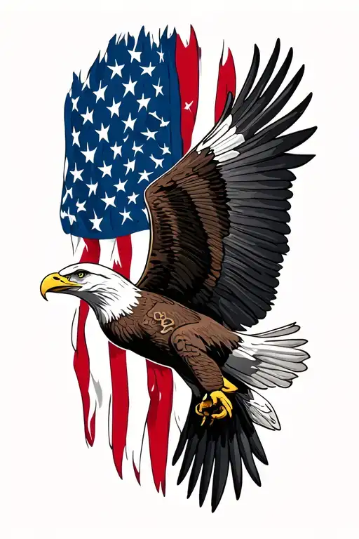 bald eagle soaring American flag tattoo design idea