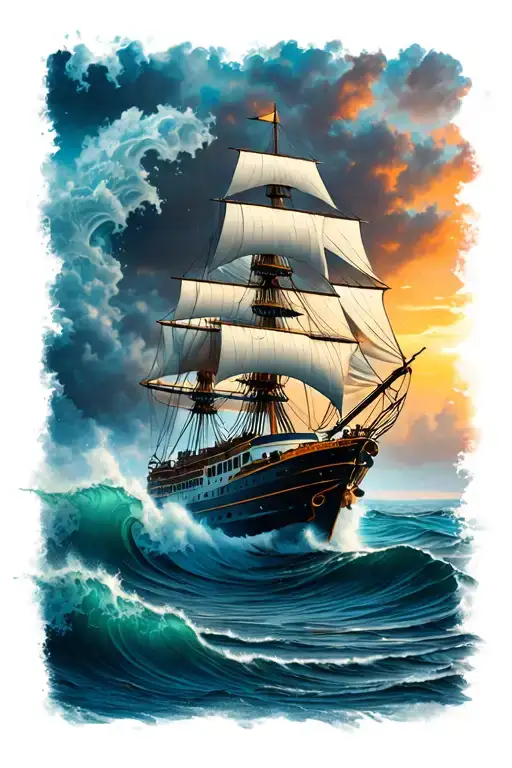 ship in the ocean waves tattoo design idea