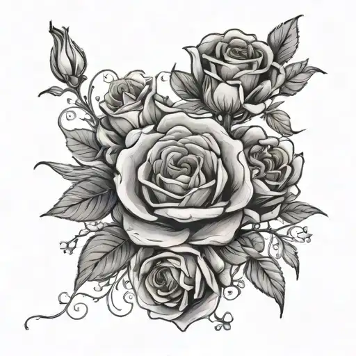 Rose, carnation, snowdrop, honeysuckle,daisy and sweet pea  tattoo design idea