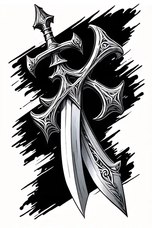 dagger and cross tattoo design idea