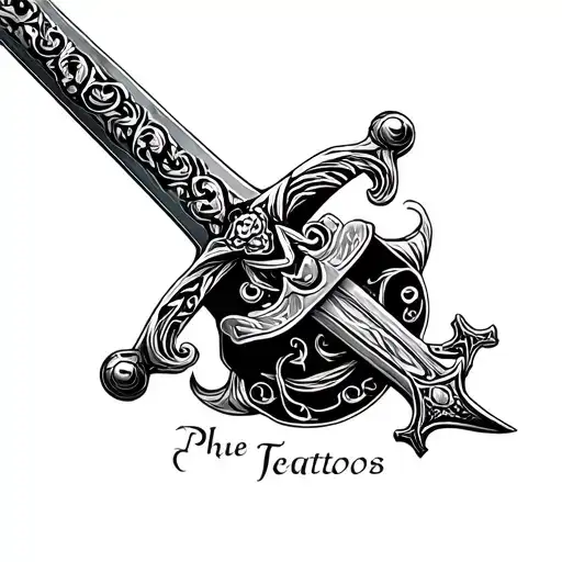 pirate's sword. Black and white drawing tattoo design idea