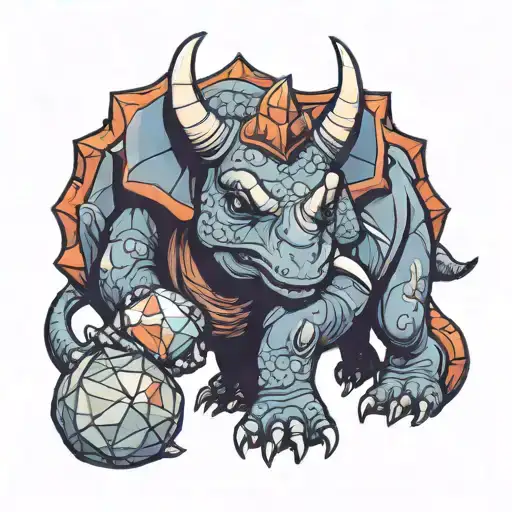 triceratops holding a heart shaped gem tattoo design idea