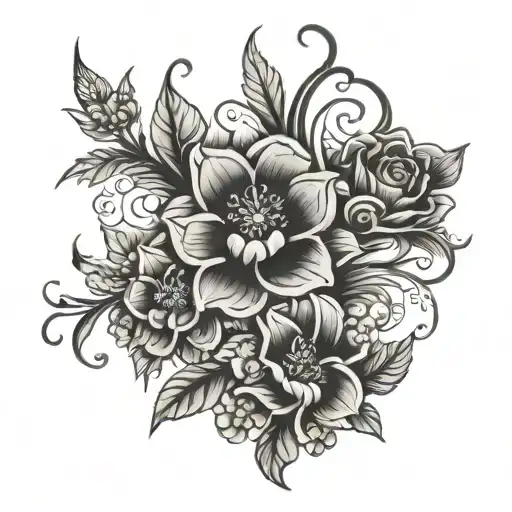 flowers and filagree tattoo design idea