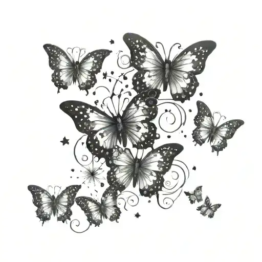a tramp stamp tattoo with butterflies and stars. Make it very angelic. tattoo design idea