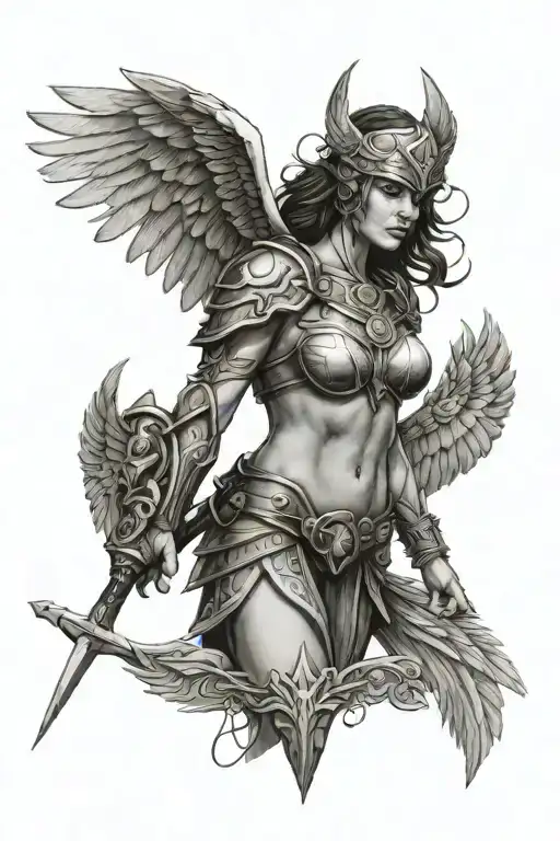 Valkyrie with wings tattoo design idea