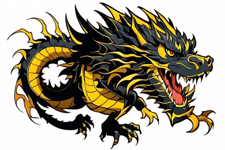 lightening, black dragon, small yellow dragon tattoo design idea