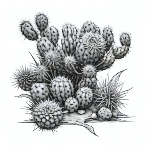 Tumbleweed cactus garden scene tattoo design idea