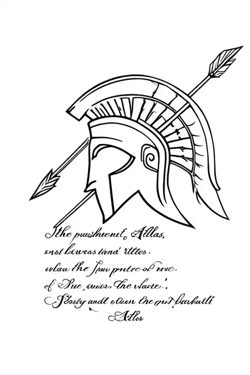 representation of Icarus, the punishment of Atlas, and a Spartan helmet with a arrow,  with the following phrase written tattoo design idea
