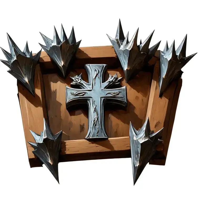 Christian cross made out of three large hand forged iron spike nails  tattoo design idea