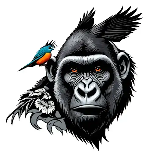 gorilla with quetzal bird on shoulder tattoo tattoo design idea