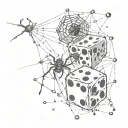 Two dice, one of which has a spider descending along a small web tattoo design idea