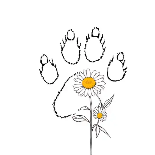 real dog paw print with a daisy flower growing tattoo design idea