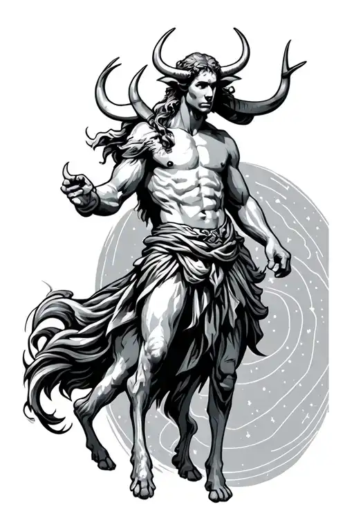 Atlas figure, carrying a stylized Taurus constellation tattoo design idea