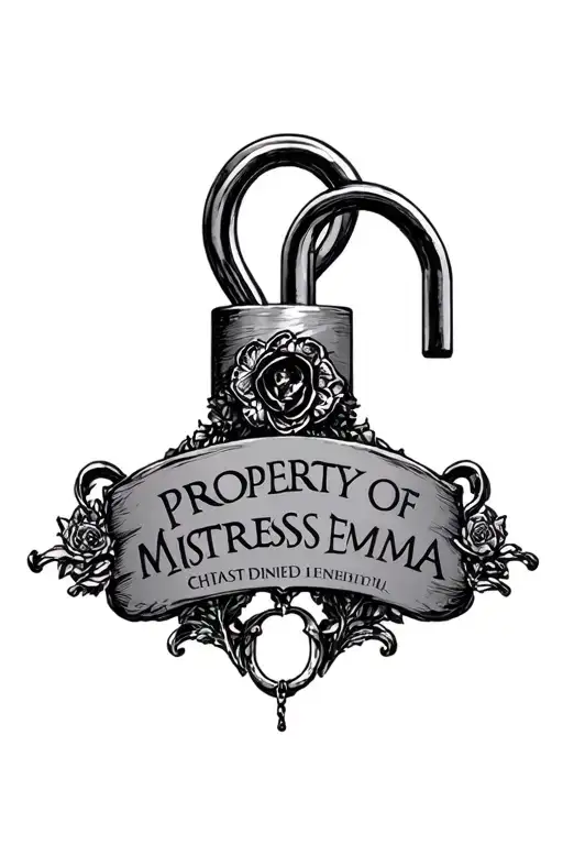 "PROPERTY OF MISTRESS EMMA " chastity lock denied  tattoo design idea
