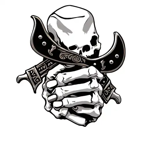 skeleton hand holding cowboy spurs tattoo design idea