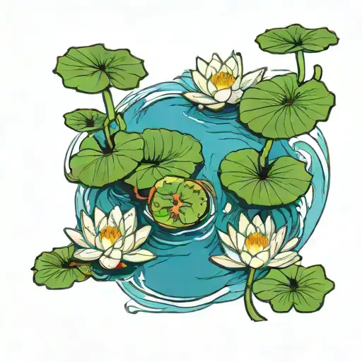 empty pool of water with lily pads tattoo design idea