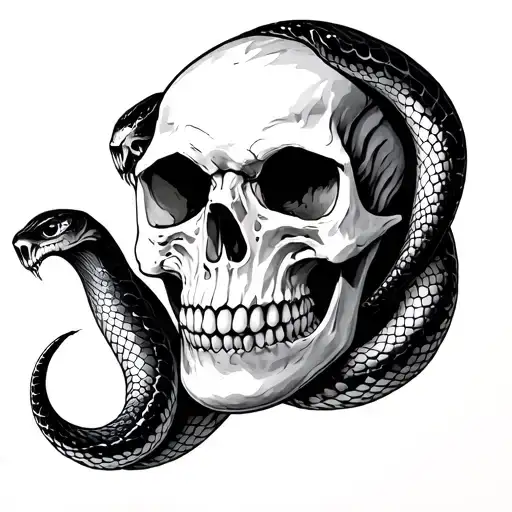 serpents coming from skull tattoo design idea