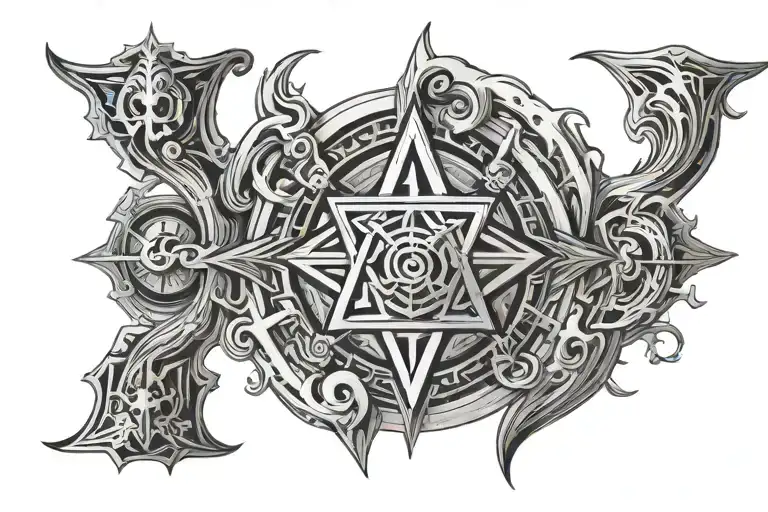 Arcane symbols representing warlock symbol blended tattoo design idea