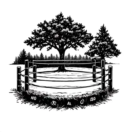 Wrestling ring surrounded by trees with your family's initials on the posts tattoo design idea
