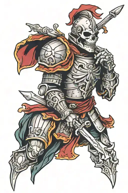 traditional knight with a skull tattoo design idea