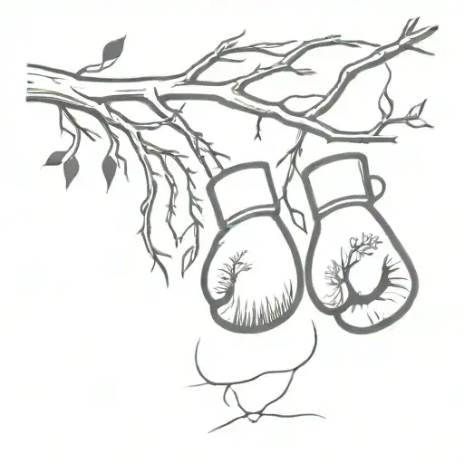 A minimalist tattoo of a tree with roots shaped like boxing gloves, symbolizing the connection between nature and the boxer's strength tattoo design idea