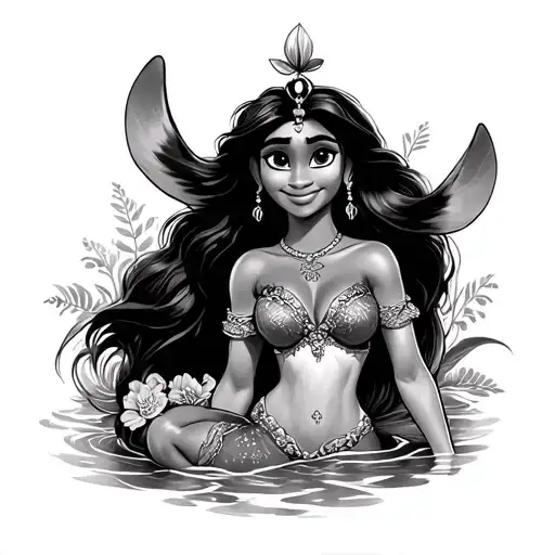 Disney, stitch, Ariel, moana tattoo design idea