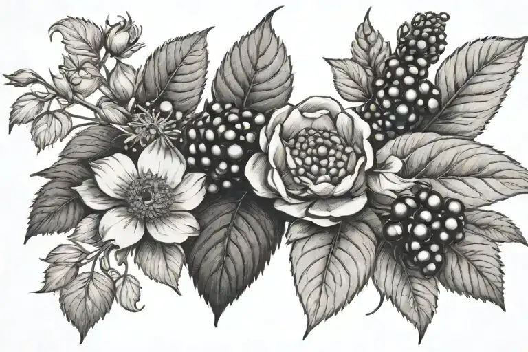 flowers and blackberries tattoo design idea