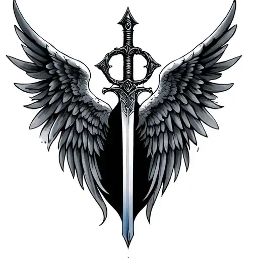 sword and angel wings tattoo design idea